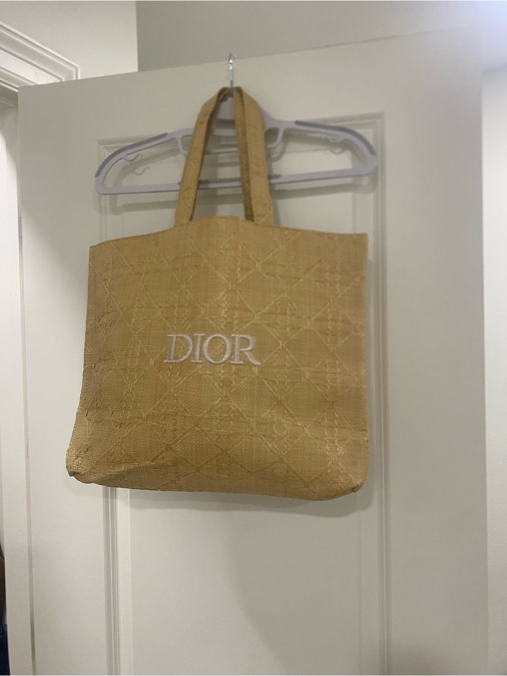 Dior Straw GWP Embroidered Beige Tote with Top Handles